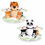 Suport pentru Tort si Briose Animale Fata-Verso Tigru si Panda 30x44cm Suport din carton pentru prajituri si briose, tematica animale jungle safari, design ingenios fata-verso cu tigru si panda, dimensiuni 30x44 cm.