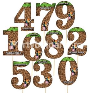 Topper pentru tort cu cifra Tematica Minecraft 0-9 Cifre Minecraft pentru torturi de petrecere