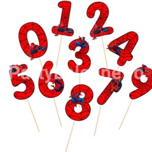 Topper pentru tort cu cifra Tematica Spiderman - Cifrele 0-9 Cifre roșii cu tematica Spiderman
