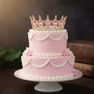 Topper Tort Coronita Aurie cu Pietre Pretioase Roz Metal 15 cm topper tort coronita aurie pietre pretioase roz metal decoratiuni petrecere printesa glamour regal