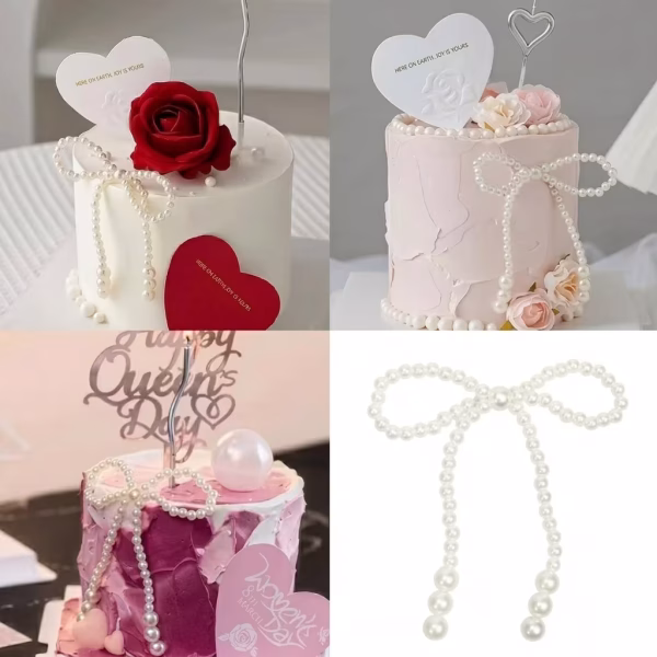 Topper Tort Fundita din Perle Eleganta Plastic 11 cm topper tort fundita perle albe elegante decoratiuni petrecere nunta botez coquette vintage