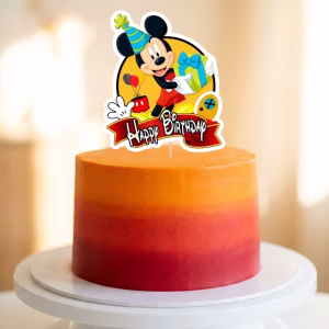 Topper Tort Happy Birthday Mickey Mouse cu Cadou Carton 15x13 cm topper tort happy birthday mickey mouse cadou decoratiuni petrecere copii carton disney