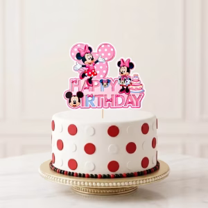 Topper Tort Happy Birthday Minnie Mouse Carton 14.5x12 cm topper tort happy birthday minnie mouse decoratiuni petrecere fete carton disney roz
