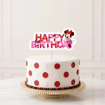 Topper Tort Happy Birthday Minnie Mouse Carton 18x9 cm topper tort happy birthday minnie mouse rosu roz decoratiuni petrecere fete carton disney buline