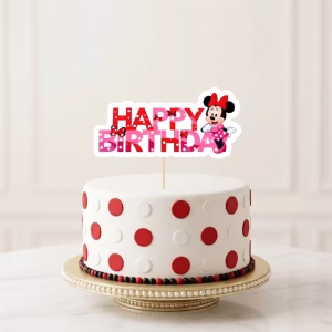Topper Tort Happy Birthday Minnie Mouse Carton 18x9 cm topper tort happy birthday minnie mouse rosu roz decoratiuni petrecere fete carton disney buline