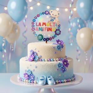 Topper Tort Plexiglas La Multi Ani Finu Bleu Ursulet 15 cm topper tort la multi ani finu plexiglas bleu ursulet decoratiuni petrecere baieti taierea motului acril