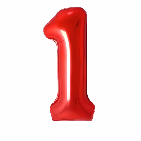 Balon folie cifră 1 roșu 100 cm pentru petreceri aniversare.