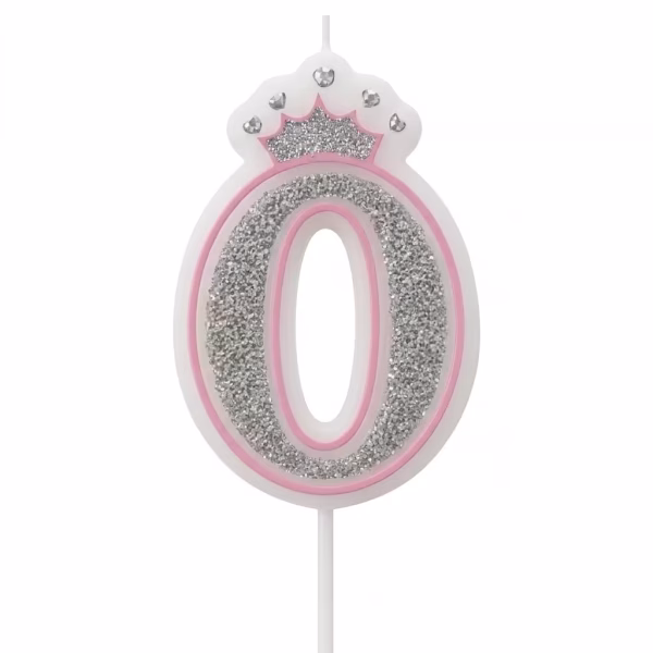 Lumanare Tort Cifra Roz cu Sclipici si Coronita 5.5 cm (Cifre 0-9)Lumanare Tort Cifra Roz cu Sclipici si Coronita 5.5 cm (Cifre 0-9) Lumanari in forma de cifra de culoare roz cu sclipici argintiu si coronita cu tija din plastic