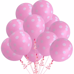 Set 100 Baloane Latex Roz Deschis cu Buline Albe, 30 cm, Calitate Premium Set 100 baloane latex roz deschis cu buline albe pentru decor petrecere fete si botez