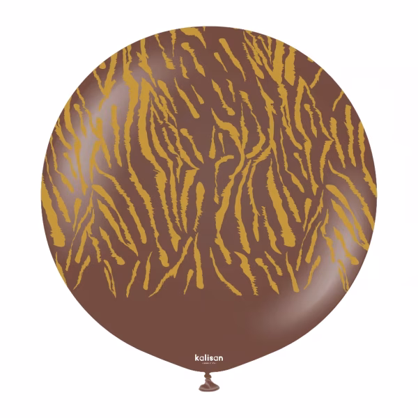 Balon Jumbo latex Saffari Tiger Chocolate Brown Kalisan 60 cm Balon jumbo latex gigant imprimat calitate profesionala partybaloane design animal print tigru tiger safari chocolate brown maro ciocolatiu mustar dimensiune uriasa 60 cm 24 inch marca Kalisan