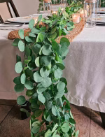 Ghirlanda Decorativa cu Frunze Artificiale tip Eucalipt, Lungime 210 cm Ghirlanda din frunze artificiale de eucalipt verde prafuit, lungime 210 cm, cu aspect natural, folosita ca decoratiune pentru mese, nunti si arcade.