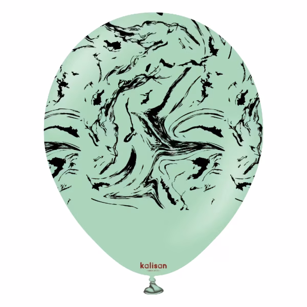 Safari Nebula Macaron Green Kalisan 30 cm - Set 10 Baloane Set 10 baloane latex imprimate calitate profesionala design abstract marmorat safari nebula verde pastel macaron green menta negru dimensiune 30 cm 12 inch marca Kalisan
