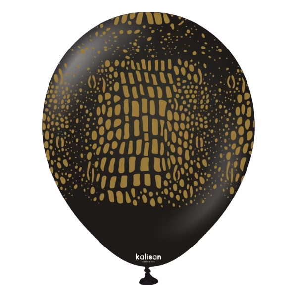 Safari Safari Crocodile Black Gold Kalisan 30 cm - Set 10 Baloane Set 10 baloane latex imprimate calitate profesionala partybaloane design animal print textura crocodil crocodile safari black negru auriu gold dimensiune 30 cm 12 inch marca Kalisan