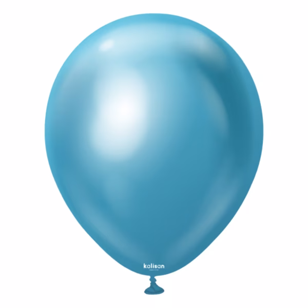 Set 100 baloane latex Mirror Blue Kalisan 13 cm Balon mini din latex calitate profesionala finisaj cromat lucios efect oglinda mirror blue albastru 13 cm marca Kalisan