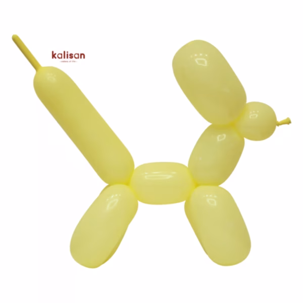 Set 100 baloane latex modelaj Galben Macaron Kalisan 260Q Balon lung modelaj 260 din latex calitate profesionala rasucit in forma de catel finisaj pastel matasos galben macaron yellow marca Kalisan