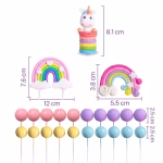 Set 23 Toppere Tort Unicorn 3D Curcubee si Bile Plastic - COD 171 set 23 toppere tort unicorn 3d plastic figurine curcubeu bile pastelate decoratiuni petrecere fete