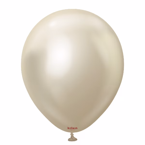 Set 50 baloane latex Mirror White Gold Kalisan 30 cm Set 50 baloane latex calitate profesionala partybaloane culoare mirror white gold aur alb cromat metalizat oglinda stralucitor opac dimensiune standard 30 cm 12 inch marca Kalisan