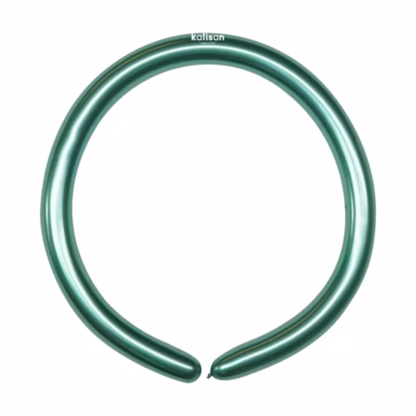 Set 50 baloane latex modelaj Mirror Green Kalisan 260Q Balon lung modelaj 260 din latex calitate profesionala finisaj cromat lucios efect oglinda mirror green verde smarald marca Kalisan