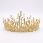 Topper Tort Coronita Metalica Aurie cu Perle si Strasuri 13 cm topper tort coronita metalica aurie perle strasuri decoratiuni nunta botez regal lux printesa