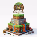 Topper Tort La Multi Ani Minecraft Carton 14 cm topper tort la multi ani minecraft happy birthday carton decoratiuni petrecere baieti gameri jocuri video personaje pixeli