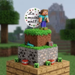 Topper Tort La Multi Ani Minecraft Carton 14.5 cm topper tort la multi ani minecraft carton decoratiuni petrecere baieti gameri jocuri video pixeli