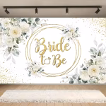 Background Textil Bride to Be 160x100 cm (COD 700B) Background decorativ din material textil premium, tematica petrecerea burlacitelor, ilustrand aranjamente din flori albe, frunze verzi, cercuri aurii, confetti sclipitor si textul Bride to Be cu inel de logodna, 160x100 cm.