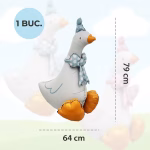 Balon Folie Gasca Airwalker cu Papion si Coif, 79x64 cm Balon din folie gigant tip Airwalker in forma de gasca, cu picioare mari aurii, purtand un coif si un papion albastru deschis cu buline albe, dimensiune 79x64 cm.