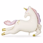 Balon Folie Unicorn Pastel Gigant 100x74 cm Balon din folie gigant in forma de unicorn elegant, alb crem cu coama pastelata roz si mov, detalii aurii la copite si corn.