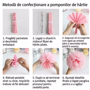 Floare Pompon Hartie De Matase 25 Cm, Diverse Culori Floare Pompon