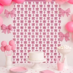 Perdea Decorativa Party Roz cu Fundite 1x2 Metri Perdea decorativa party roz cu fundite pentru photo corner si candy bar petreceri fete.