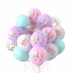 Set 10 Baloane Latex Unicorni 25 cm Buchet de 10 baloane latex culori pastelate cu imprimeu unicorn si baloane transparente cu confetti pentru petreceri fete.