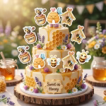 Set 12 Toppere Tort si Briose Albinute Honey set 12 toppere albinute honey carton decoratiuni tort briose cupcakes fete baieti petrecere botez candy bar miere albinuta