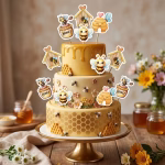 Set 12 Toppere Tort si Briose Albinute Honey set 12 toppere albinute honey carton decoratiuni tort briose cupcakes fete baieti petrecere botez candy bar miere albinuta