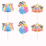 Set 12 Toppere Tort si Briose Printese Carton 5 cm set 12 toppere printese carton decoratiuni tort briose cupcakes fete petrecere castel basm cenusareasa ariel belle jasmine aurora alba ca zapada