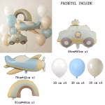 Set 15 Baloane Avion, Masina si Curcubeu Pastel Set 15 Baloane Petrecere Baieti: Avion, Masina, Curcubeu si Latex Pastel Buchet din 15 baloane pentru petrecere baieti, cu baloane folie avion, masina si curcubeu pastel, alaturi de baloane latex bleu, alb si sand white umflate cu heliu.