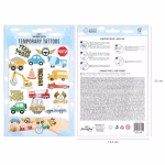 Set 17 Tatuaje Temporare Masini pentru Copii Colectie de 17 tatuaje temporare pentru copii cu tematica auto, incluzand excavator, masina de pompieri, masina de politie, autobuz si semne de circulatie.