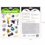 Set 19 Tatuaje Temporare Halloween Monstri Colectie de 19 tatuaje temporare de Halloween, incluzand un schelet, vampiri, zombi, dovleci zambitori, lilieci si paianjeni cu accente aurii si negre.