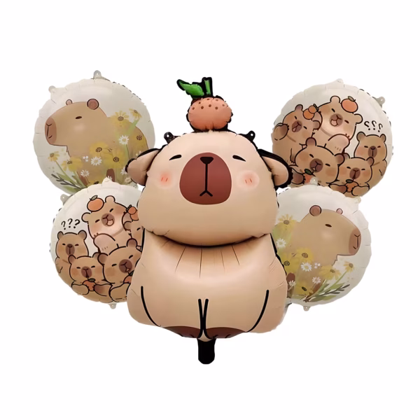Set 5 Baloane Folie Bej Capibara decor petrecere tematica animale capibara bej