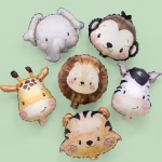 Set 6 Baloane Folie Cap Animalute Safari, Design Acuarela Set de 6 baloane din folie in forma de capete de animale safari, cu design acuarela, incluzand un elefant, o maimuta, o girafa, un leu, o zebra si un tigru.