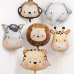 Set 6 Baloane Folie Cap Animalute Safari, Design Acuarela Set de 6 baloane din folie in forma de capete de animale safari, cu design acuarela, incluzand un elefant, o maimuta, o girafa, un leu, o zebra si un tigru.