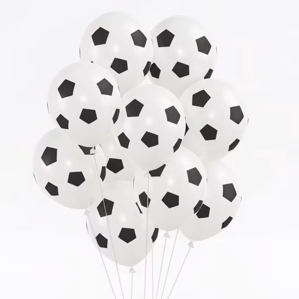 Set 6 Baloane Latex Imprimeu Minge Fotbal 30 cm Set 6 baloane latex albe cu imprimeu minge fotbal neagra pentru petreceri tematice