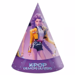 Set 6 Coifuri Party K-Pop Demon Hunters, Carton, Procos Coif de petrecere din carton cu personajul Rumi din K-Pop Demon Hunters pe fundal mov, marca Procos.
