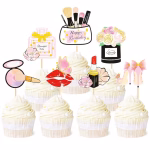 Set 7 Toppere Tort Makeup si Cosmetice set 7 toppere tort makeup cosmetice carton decoratiuni petrecere femei fete machiaj trusa pensule parfum pantofi beauty