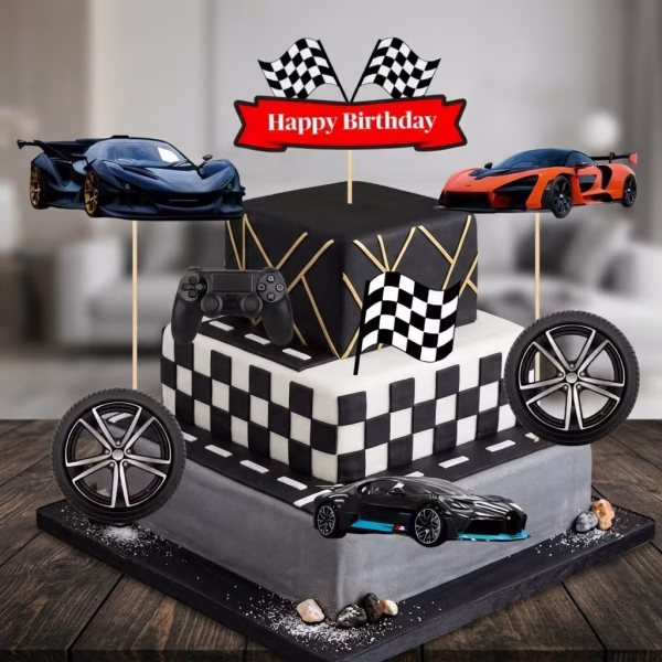 Set 8 Toppere Tort Masini de Curse Forza Horizon Carton 10 cm set 8 toppere tort masini de curse forza horizon happy birthday carton decoratiuni petrecere baieti gaming auto steaguri roti controller joystick