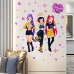 Set Stickere Perete Kpop Demon Hunters Cod 578B Set Stickere Perete Kpop Demon Hunters cu trei cantarete si stelute roz, aplicat pe peretele unui living modern