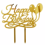 topper tort happy birthday auriu gold plexiglas oglinda acrilic baloane stelute elegant aniversare decoratiuni petrecere tort etajat marmura sclipici stele aurii