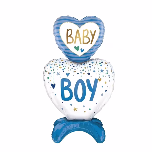 balon folie baby boy airwalker 89 cm Balon din folie tip figurina airwalker pentru baietei, model Baby Boy. Este compus din doua inimi suprapuse pe un suport albastru si are inaltimea de 89 cm.