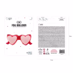 Balon din folie gigant in forma de ochelari cu rame rosii si lentile in forma de inima roz pastel.