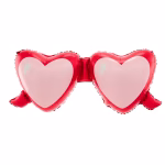 balon folie ochelari love Balon din folie gigant in forma de ochelari cu rame rosii si lentile in forma de inima roz pastel.