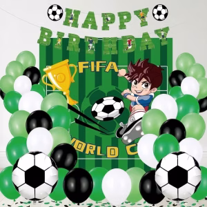 Decoratiuni si seturi de baloane pentru petrecere aniversara cu tematica fotbal.